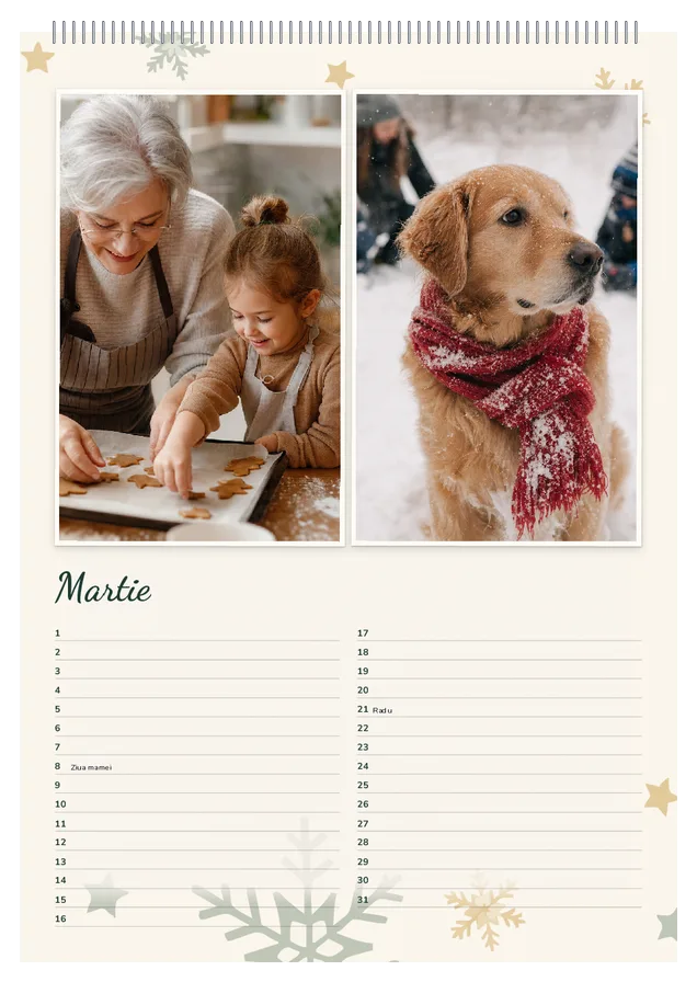 Calendar cu zile de naștere, fără an, martie cu Ziua mamei și ziua lui Radu