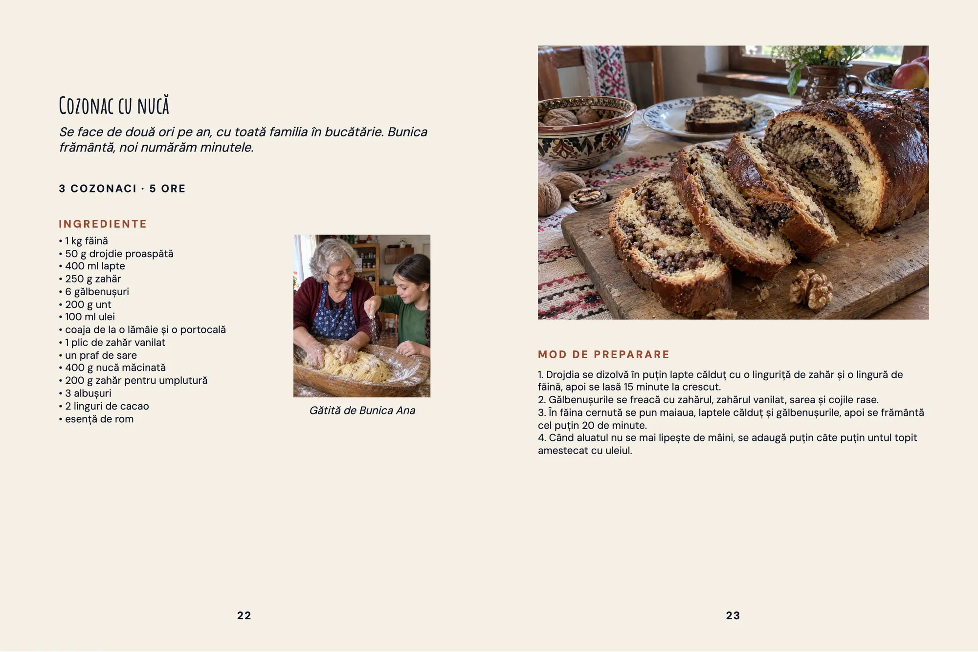 Alte două pagini din exemplul „Rețetele familiei Popescu”