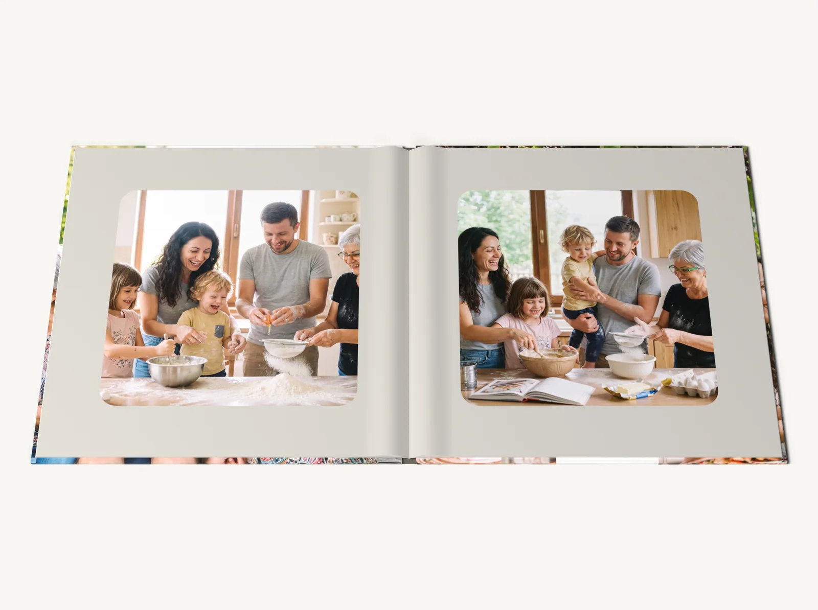 Albumul demo deschis la o pagină dublă în tema Familie elegantă, în perspectivă