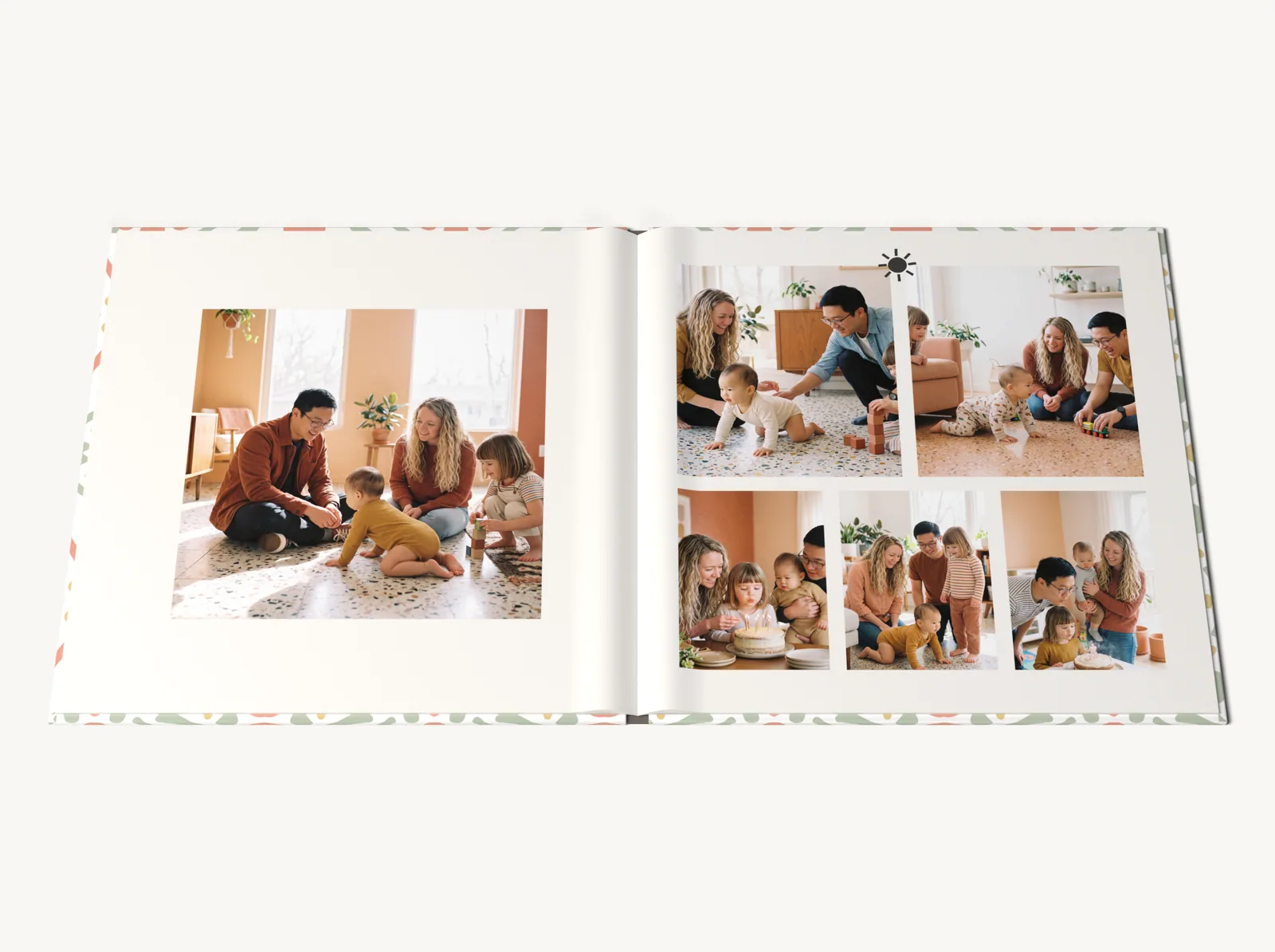 Albumul demo deschis la o pagină dublă în tema Familie modernă, în perspectivă