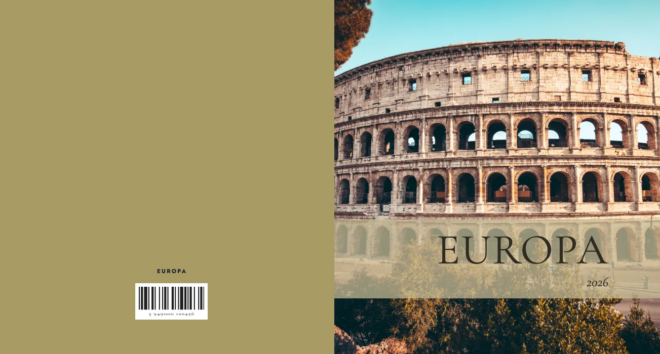 Coperta desfășurată în tema Jurnal european: spate, cotor și față