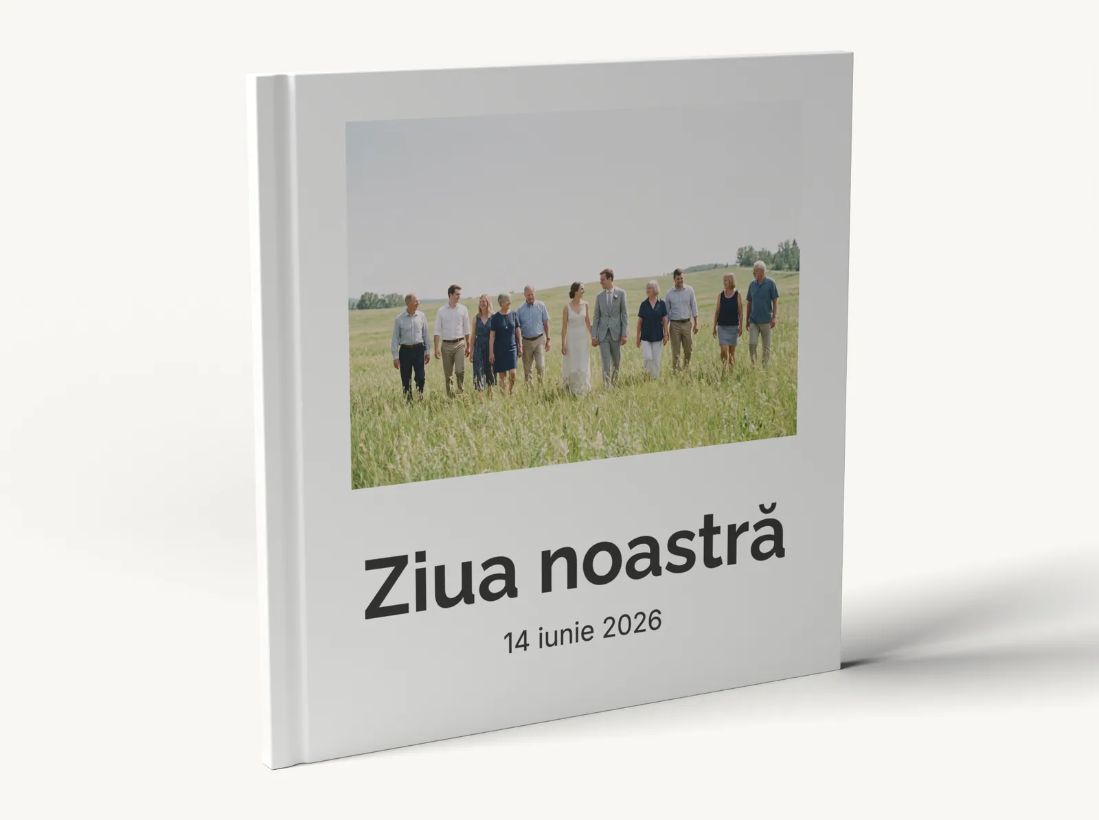 Albumul demo în picioare, cu cotorul la vedere, în tema Minimal alb