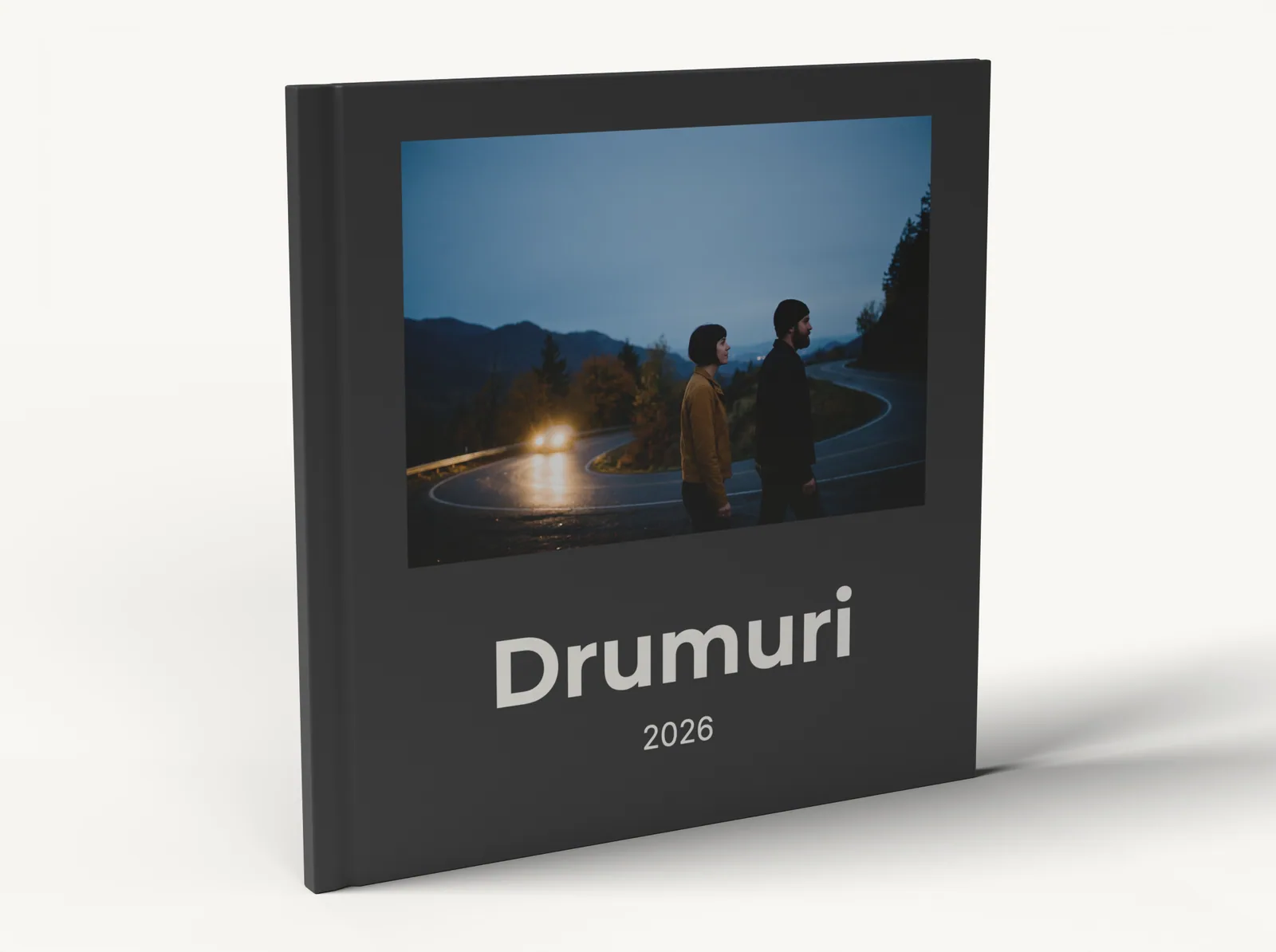 Albumul demo în picioare, cu cotorul la vedere, în tema Minimal negru