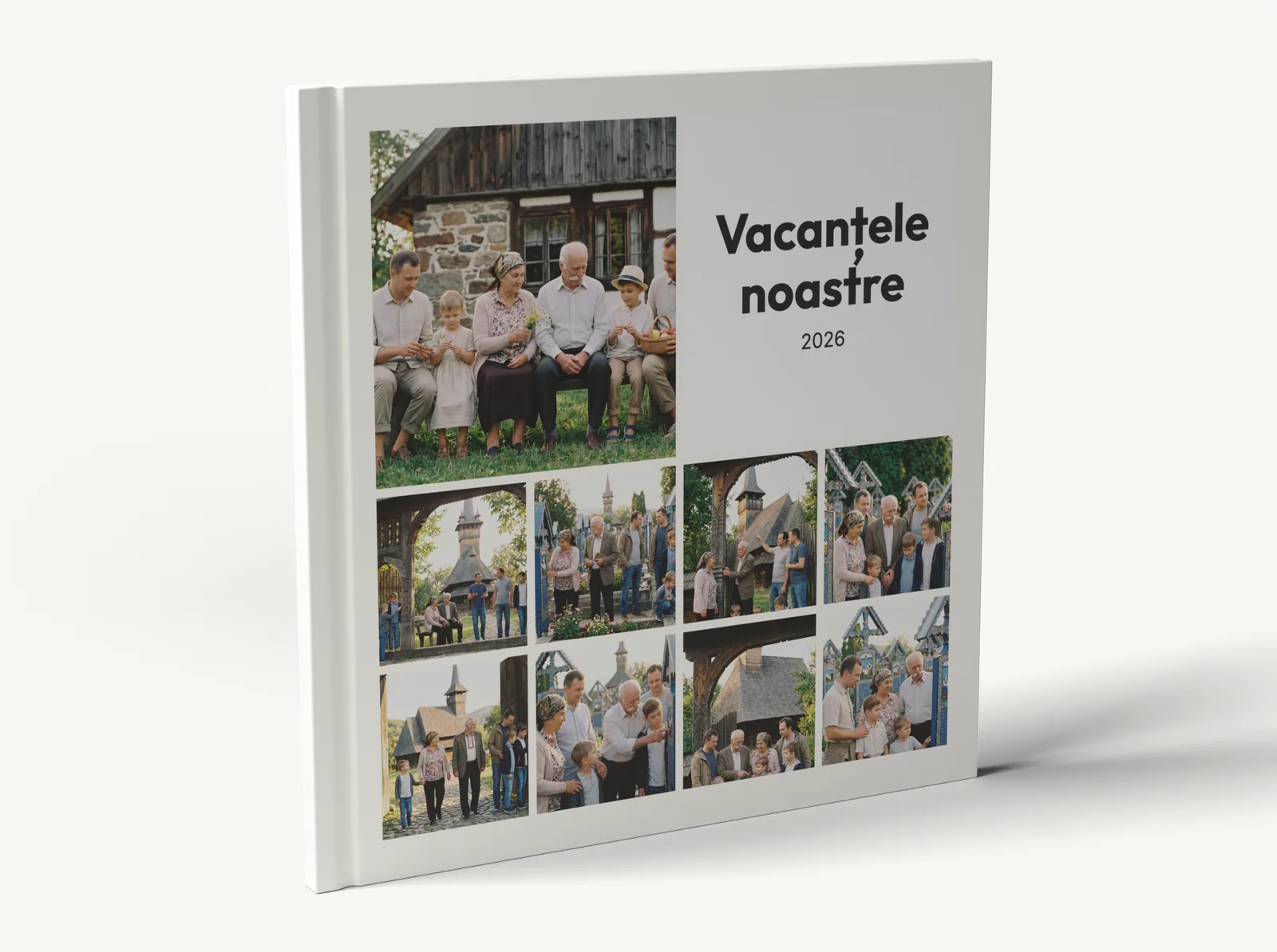 Albumul demo în picioare, cu cotorul la vedere, în tema Multe poze